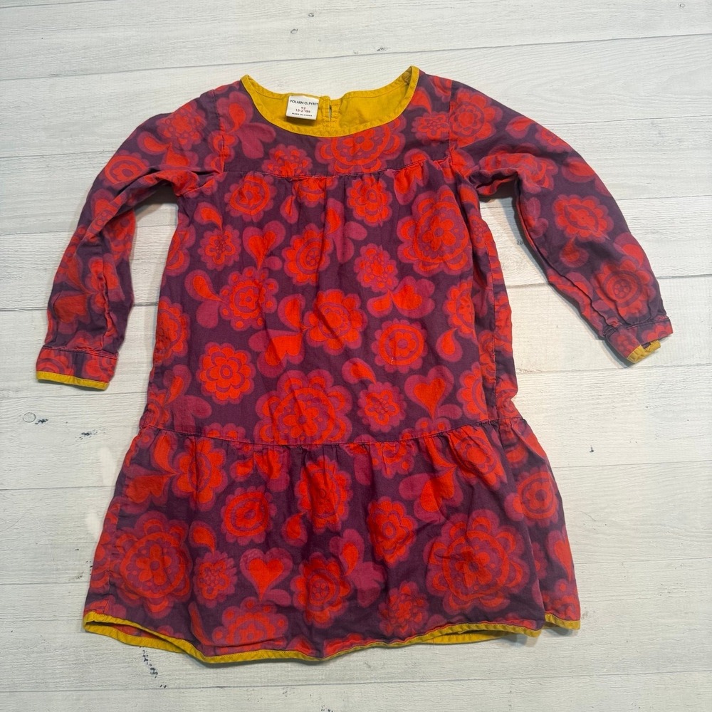 Polarn O. Pyret girls long sleeve floral dress red yellow purple 1.5-2 years